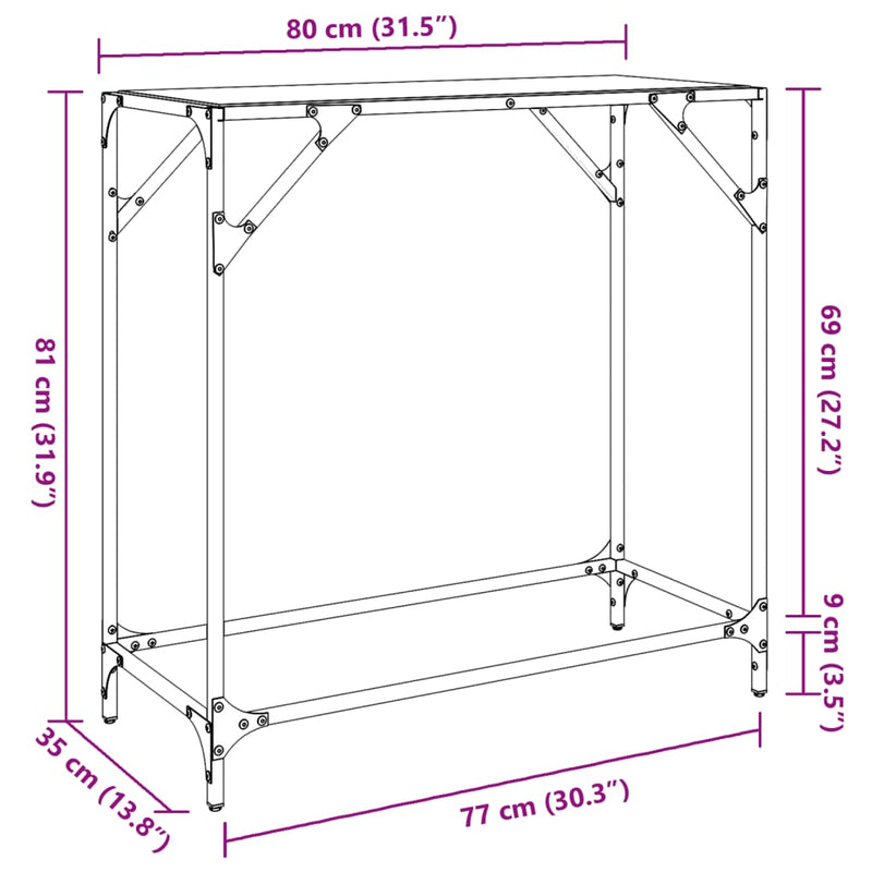 Konsolentisch mit Glasplatte Schwarz 80x35x81 cm Stahl