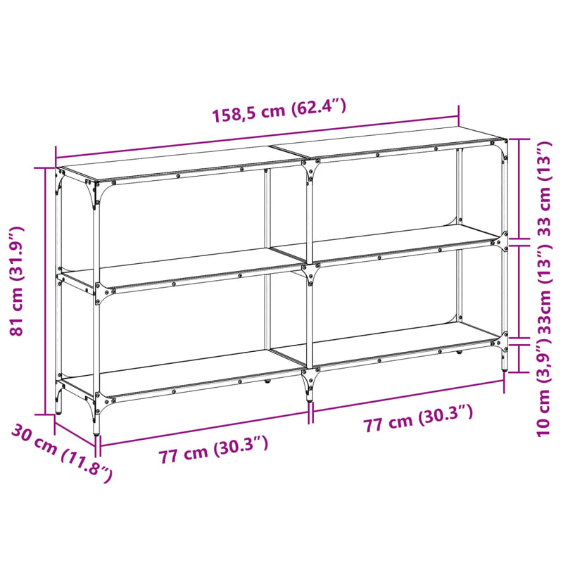 Konsolentisch mit Glasplatte Transparent 158,5x30x81 cm Stahl