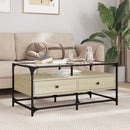 Couchtisch Mit Glasplatte Braun Eichen-Optik 98,5X50X45Cm Stahl