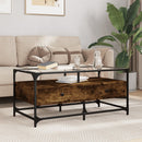 Couchtisch Mit Glasplatte Braun Eichen-Optik 98,5X50X45Cm Stahl