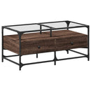 Couchtisch Mit Glasplatte Braun Eichen-Optik 98,5X50X45Cm Stahl