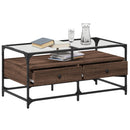 Couchtisch Mit Glasplatte Braun Eichen-Optik 98,5X50X45Cm Stahl
