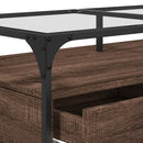 Couchtisch Mit Glasplatte Braun Eichen-Optik 98,5X50X45Cm Stahl
