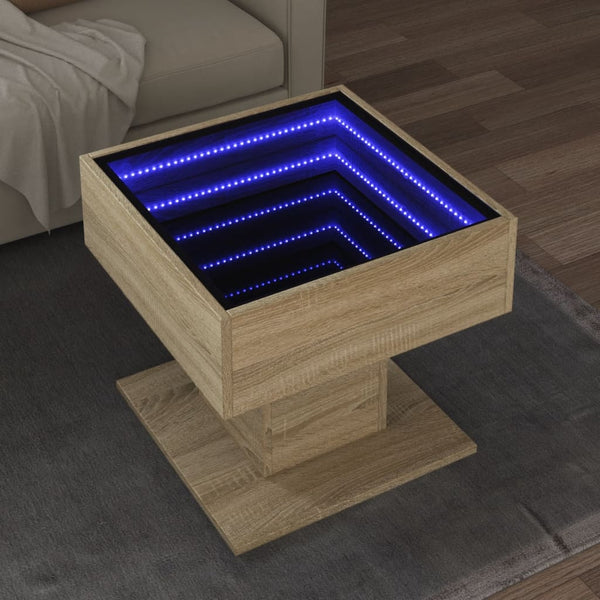 LED-Couchtisch Sonoma Eiche 50x50x45 cm Holzwerkstoff