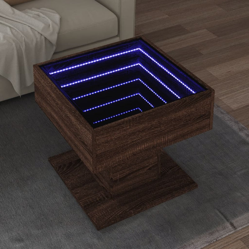 LED-Couchtisch Braun Eichen-Optik 50x50x45 cm Holzwerkstoff