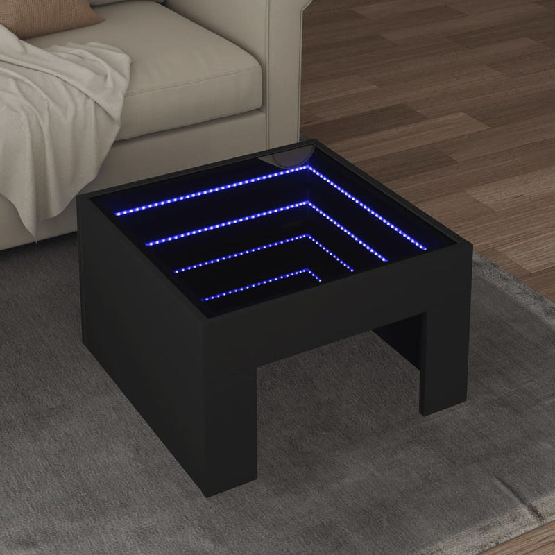 Couchtisch mit Infinity-LED Schwarz 50x50x30 cm