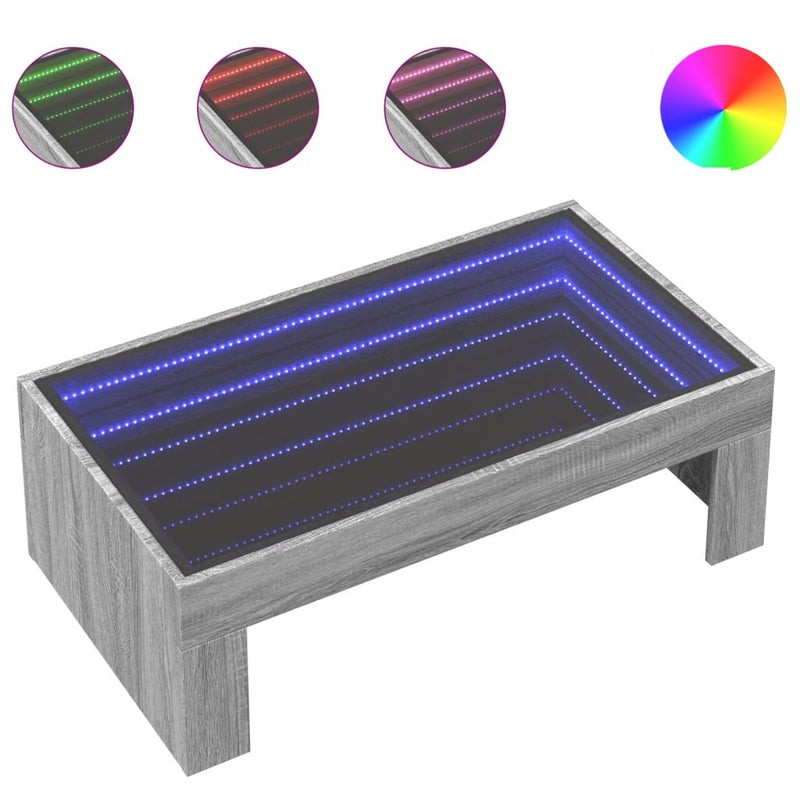 Couchtisch mit Infinity-LED Grau Sonoma 90x50x30 cm