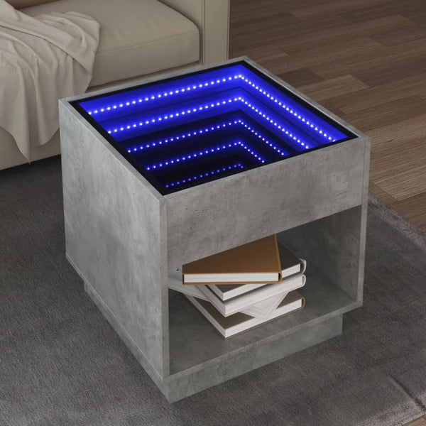 Couchtisch mit Infinity-LED Betongrau 50x50x50 cm