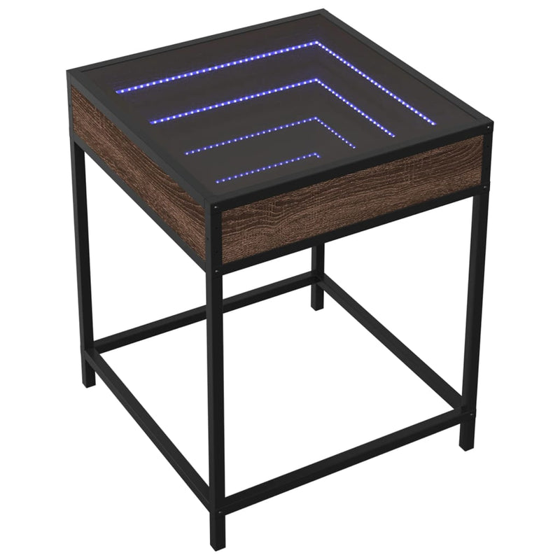 Couchtisch mit Infinity-LED Braun Eichen-Optik 40x40x51 cm