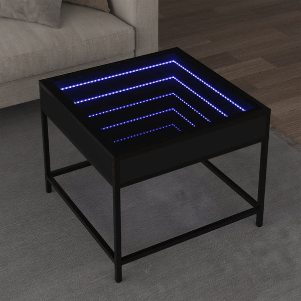 Couchtisch mit Infinity-LED Schwarz 50x50x41 cm