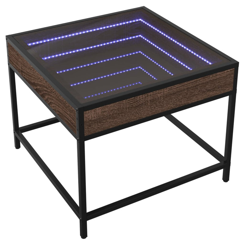 Couchtisch mit Infinity-LED Braun Eichen-Optik 50x50x41 cm