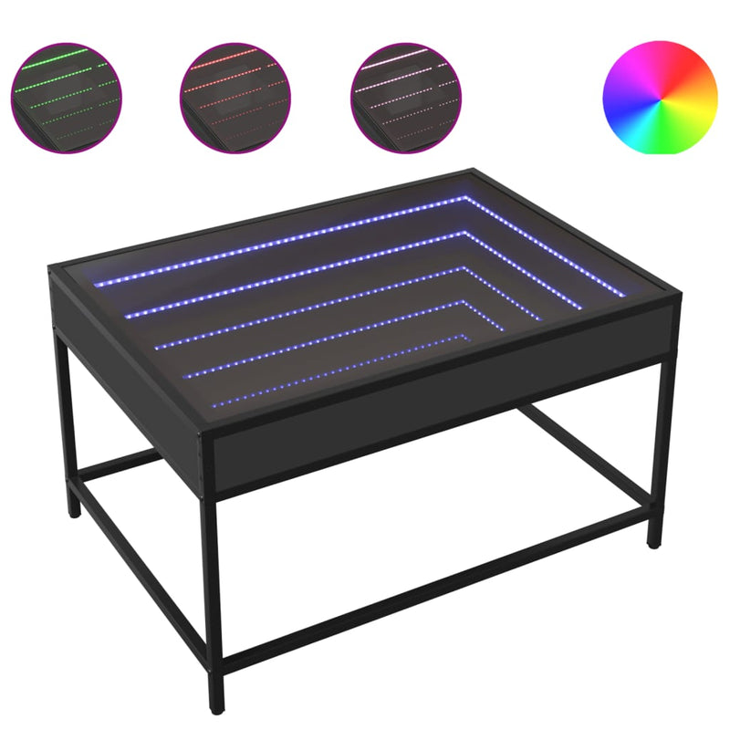 Couchtisch mit Infinity-LED Schwarz 70x50x41 cm