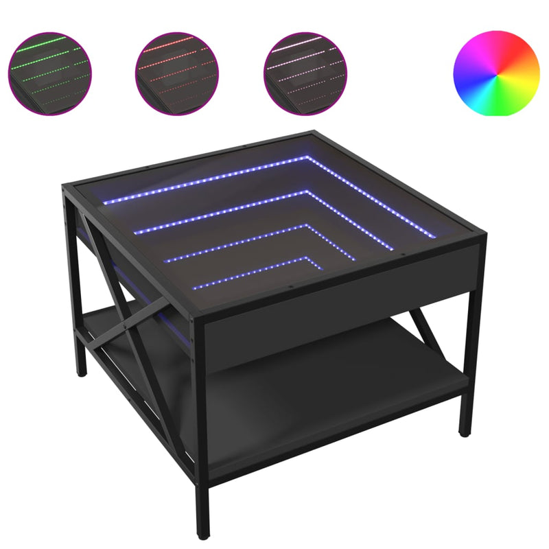 Couchtisch mit Infinity-LED Schwarz 50x50x38 cm