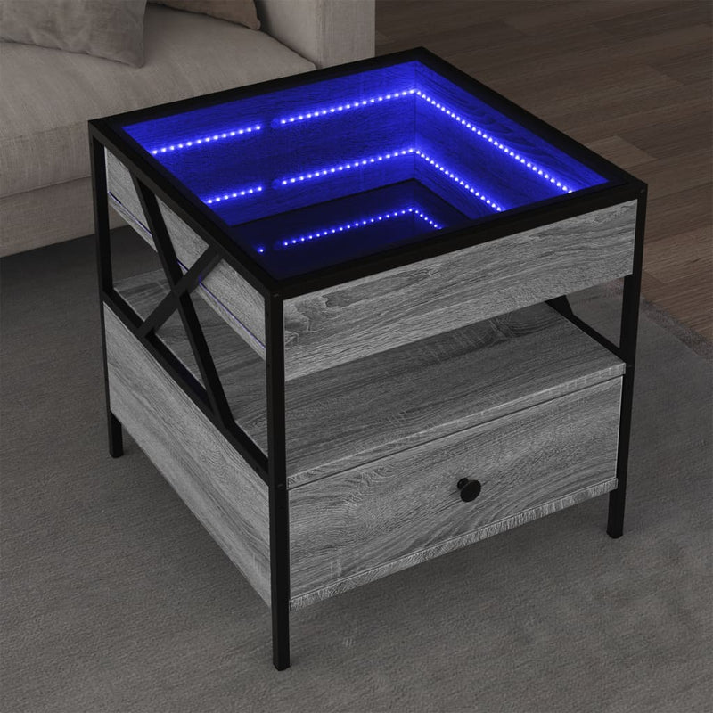 Couchtisch mit Infinity-LED Grau Sonoma 50x50x51 cm