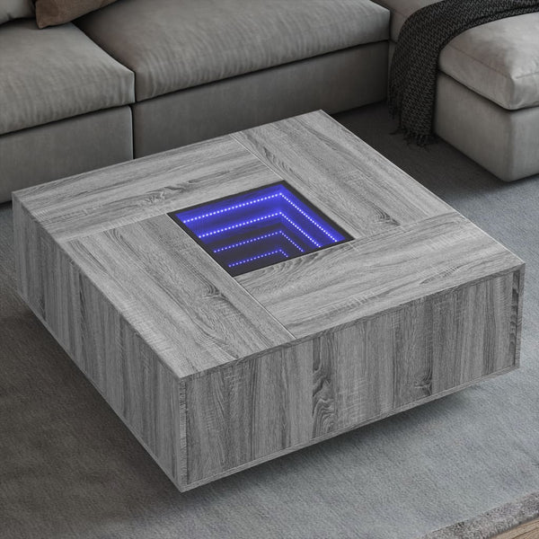 Couchtisch mit Infinity-LED Grau Sonoma 100x100x40 cm