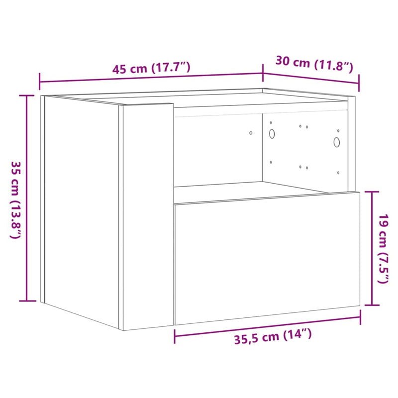 Wand-Nachttisch Braun Eichen-Optik 45x30x35 cm