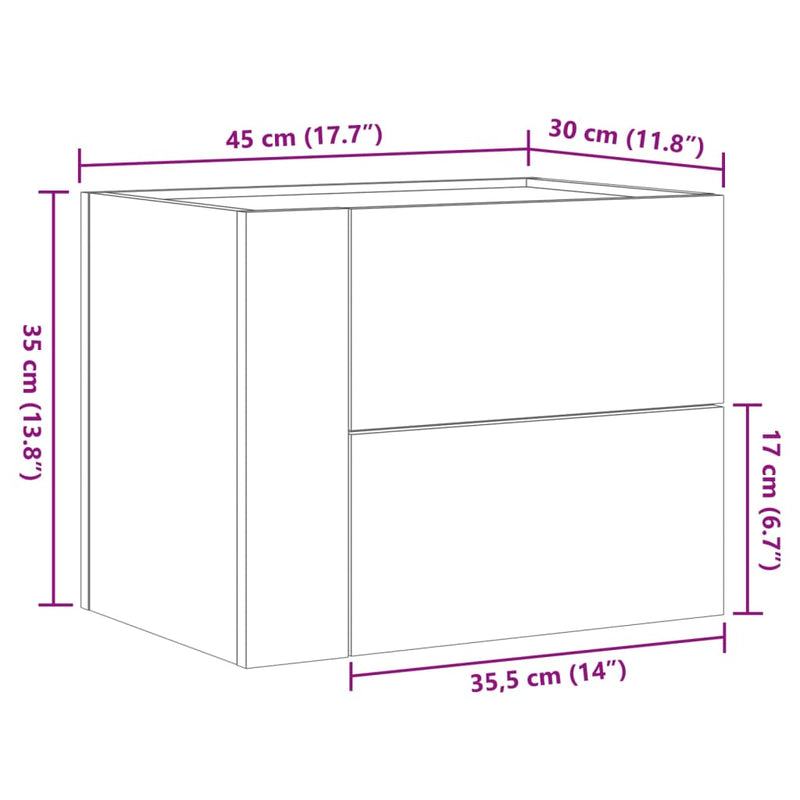 Wand-Nachttisch Grau Sonoma 45x30x35 cm