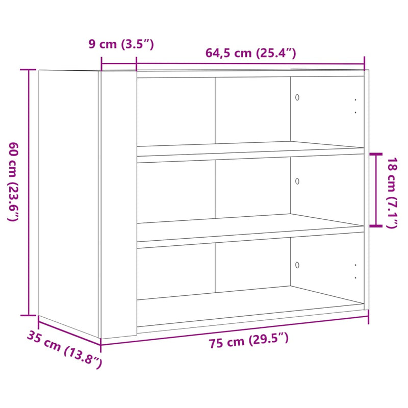 Wandregal Braun Eichen-Optik 75x35x60 cm Holzwerkstoff