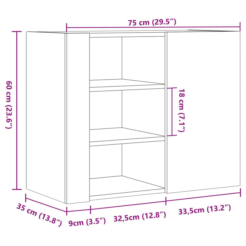 Wandregal Schwarz 75x35x60 cm Holzwerkstoff