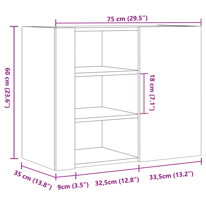 Wandregal Sonoma-Eiche 75x35x60 cm Holzwerkstoff