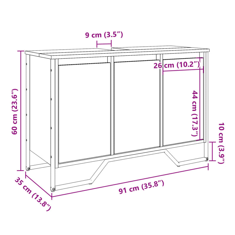 Waschbeckenunterschrank Grau Sonoma 91x35x60 cm Holzwerkstoff