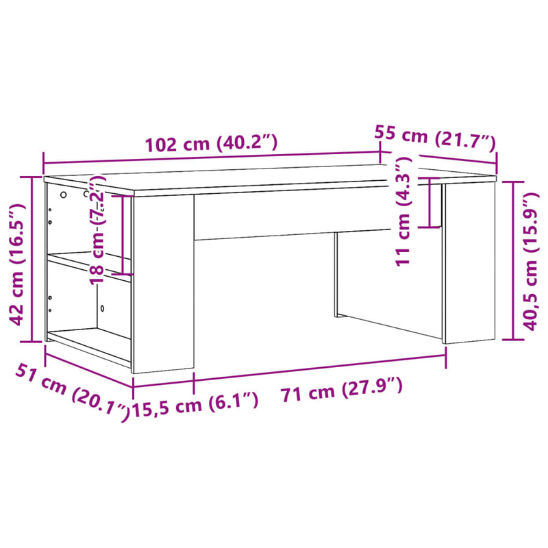 Couchtisch Betongrau 102x55x42 cm Holzwerkstoff