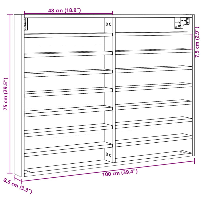 Vitrinenschrank Betongrau 100x8,5x75 cm Holzwerkstoff