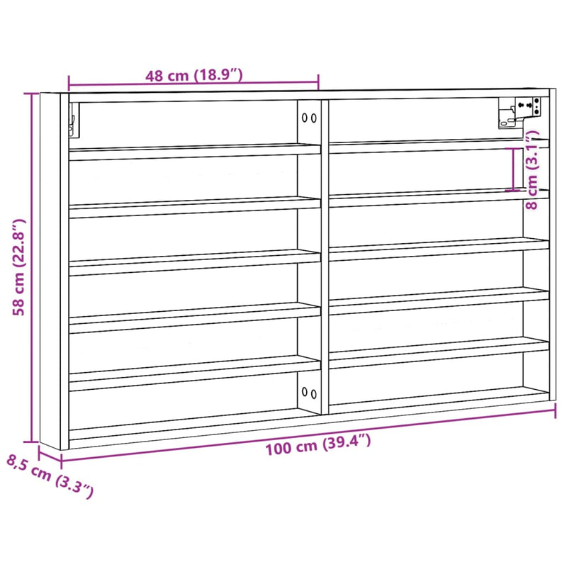 Vitrinenschrank Betongrau 100x8,5x58 cm Holzwerkstoff