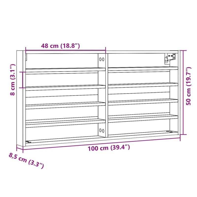 Vitrinenschrank Schwarz 100x8,5x50 cm Holzwerkstoff