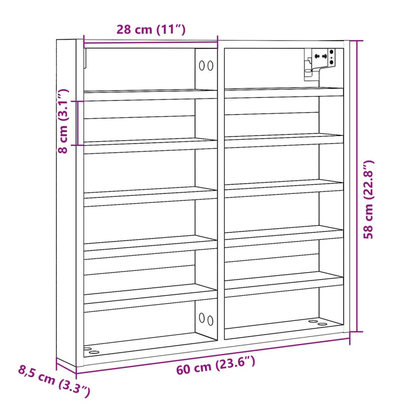 Vitrinenschrank Sonoma-Eiche 60x8,5x58 cm Holzwerkstoff