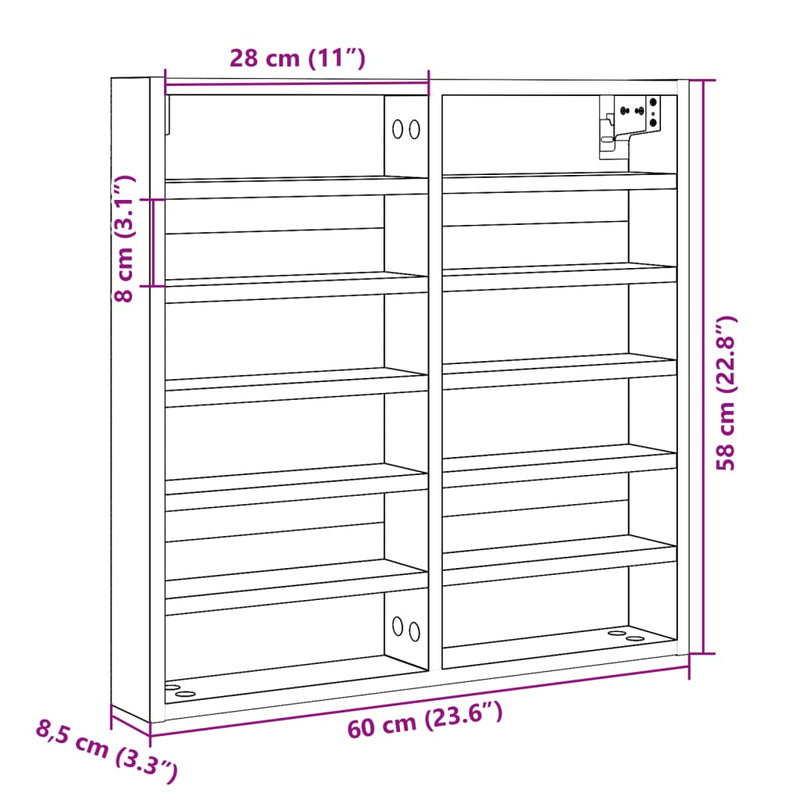 Vitrinenschrank Betongrau 60x8,5x58 cm Holzwerkstoff