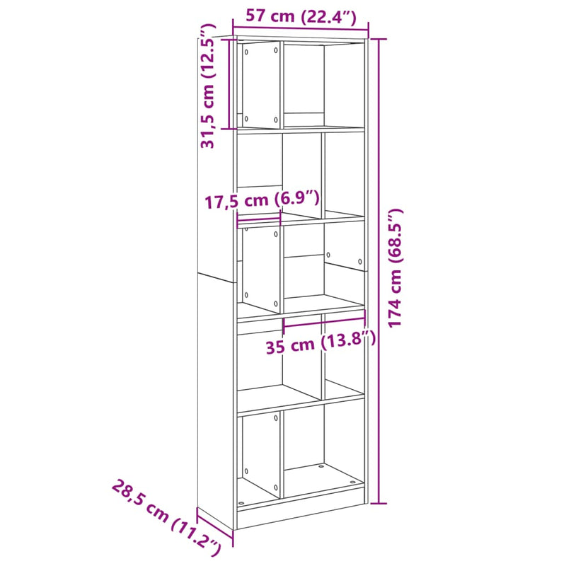 Bücherregal Braun Eichen-Optik 57x28,5x174 cm Holzwerkstoff