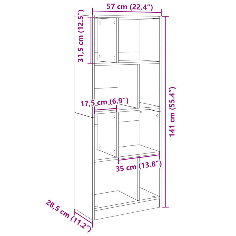 Bücherregal Weiß 57x28,5x141 cm Holzwerkstoff