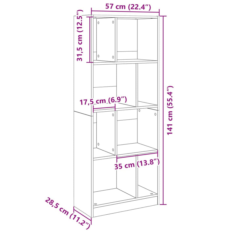 Bücherregal Schwarz 57x28,5x141 cm Holzwerkstoff