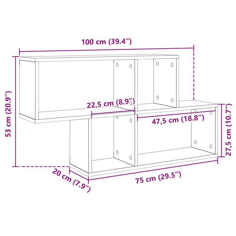 Wandregal Räuchereiche 100x20x53 cm Holzwerkstoff