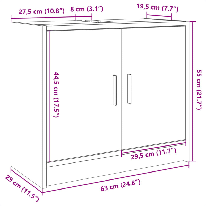 Waschbeckenschrank Räuchereiche 63x29x55 cm Holzwerkstoff