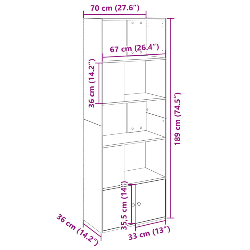 Bücherregal Räuchereiche 70x36x189 cm Holzwerkstoff