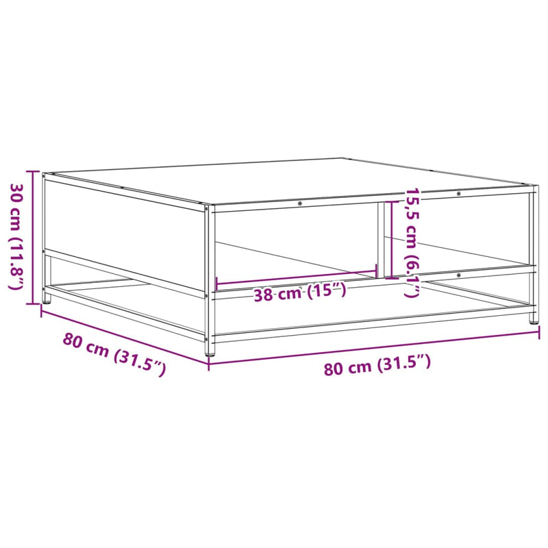 Couchtisch Grau Sonoma 80x80x30 cm Holzwerkstoff und Metall