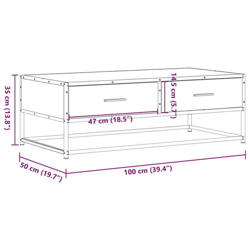 Couchtisch Schwarz 100x50x35 cm Holzwerkstoff und Metall