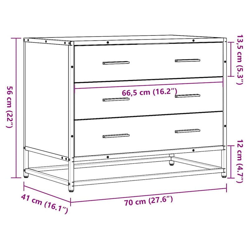 Schubladenschrank Grau Sonoma 70x41x56 cm Holzwerkstoff