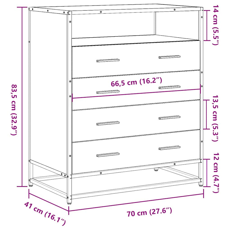 Schubladenschrank Schwarz 70x41x83,5 cm Holzwerkstoff