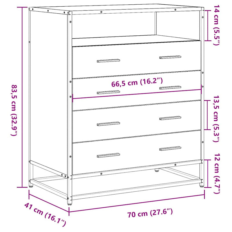 Schubladenschrank Grau Sonoma 70x41x83,5 cm Holzwerkstoff