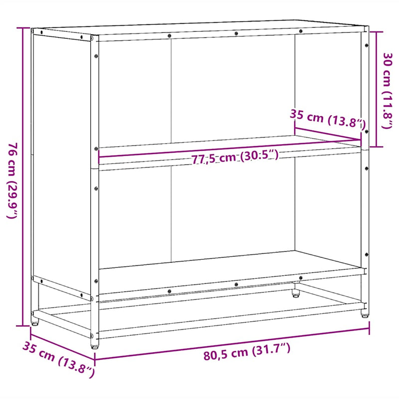 Bücherschrank Braun Eichen-Optik 80,5x35x76 cm Holzwerkstoff