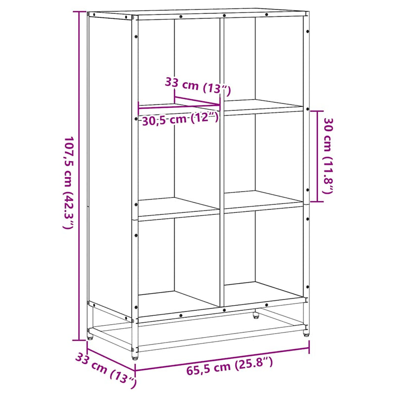 Bücherregal Schwarz 65,5x33x107,5 cm Holzwerkstoff