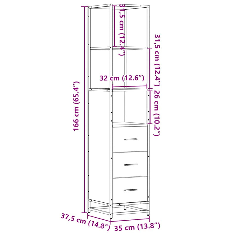 Badschrank Schwarz 35x37,5x166 cm Holzwerkstoff