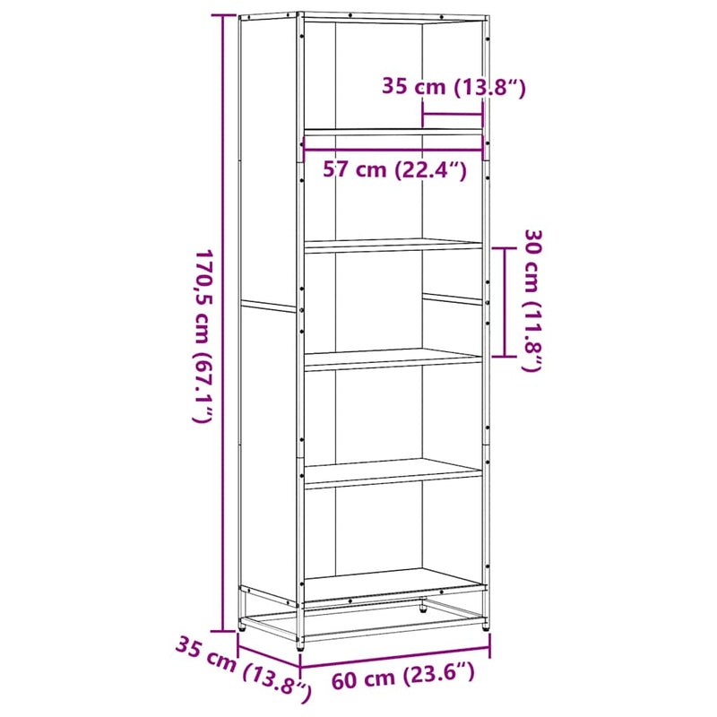 Bücherregal Schwarz 60x35x170,5 cm Holzwerkstoff