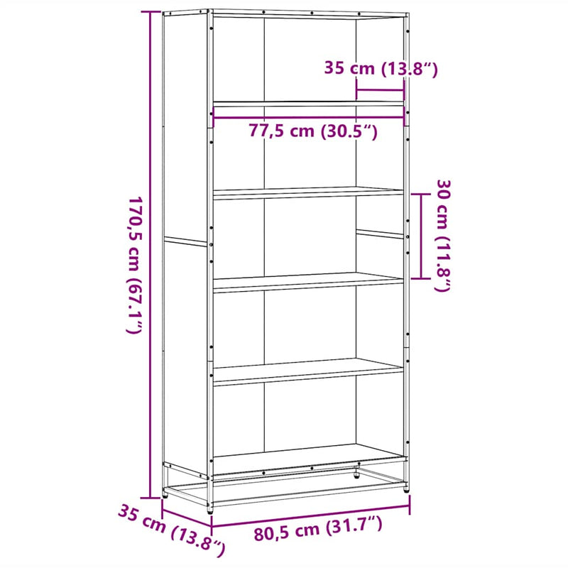 Bücherregal Räuchereiche 80,5x35x170,5 cm Holzwerkstoff