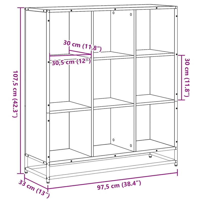 Bücherregal Räuchereiche 97,5x33x107,5 Holzwerkstoff und Metall