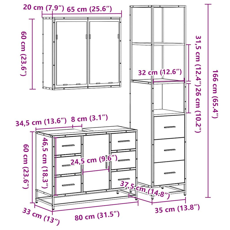 3-tlg. Badmöbel-Set Schwarz Holzwerkstoff