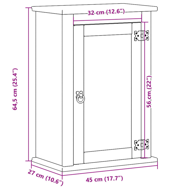 Bad-Wandschrank Corona 45x27x64,5 cm Massivholz Kiefer